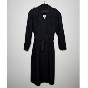 VINTAGE Brass Plum Nordstrom Trench Coat – Black Belted Long Double Breasted